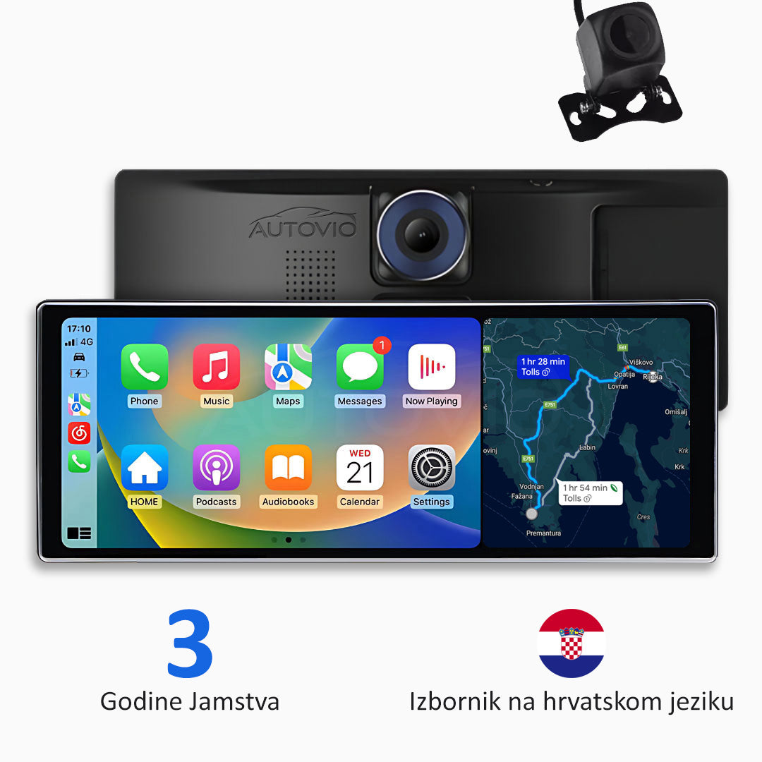 Univerzalni multimedijski uređaj za automobil s Apple CarPlay, Android Auto i video snimanjem (model 2026)